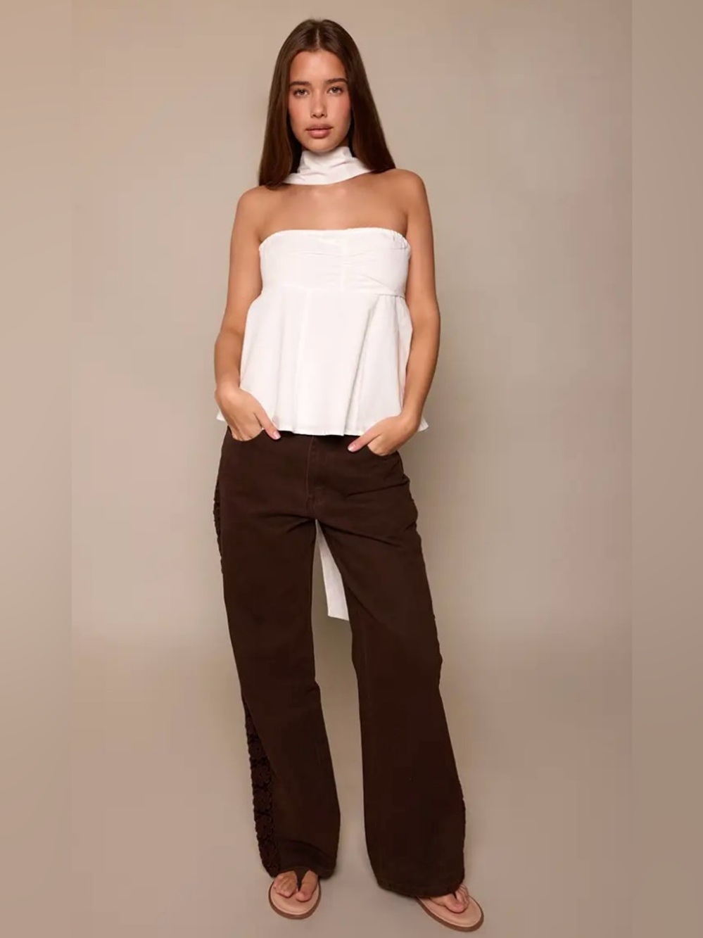 White Linen Bandeau Scarf Detail Top
PLT